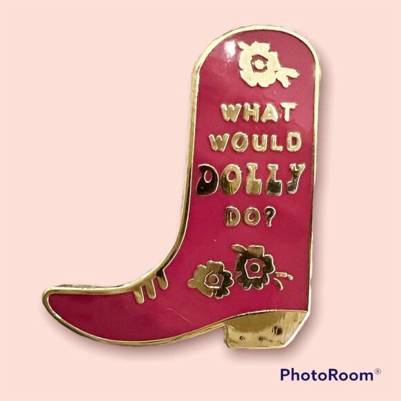 Pink Cowgirl Boot Dolly Parton Howdy Enamel Pin - Picture 2 of 5